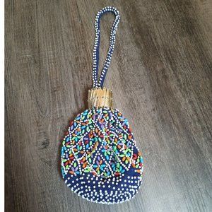 accordion top Beaded Purse Handbag colorful Beads